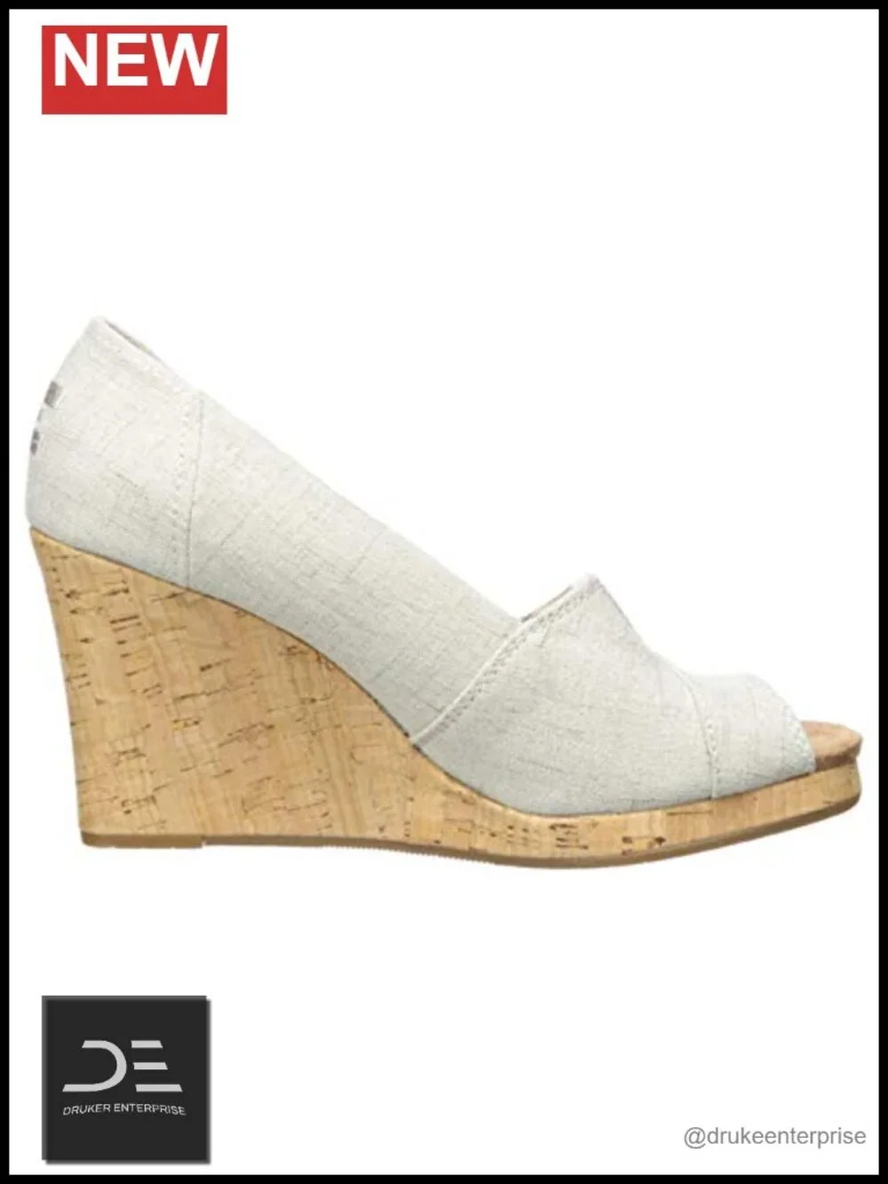 TOMS Classic Wedge Sandals Cork Platform Espadrille Peep Toe